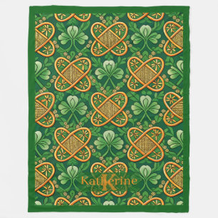 Vintage Irish Celtic Knot Lucky Clover Shamrocks Fleece Blanket