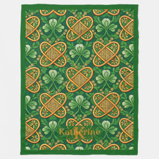 Vintage Irish Celtic Knot Lucky Clover Shamrocks  Fleece Blanket