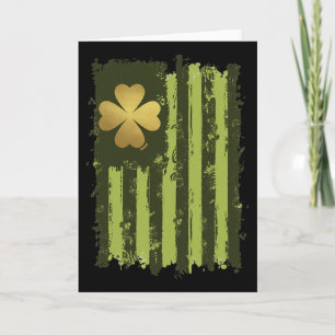 Vintage Irish Flag With Shamrock Design St Patrick Card