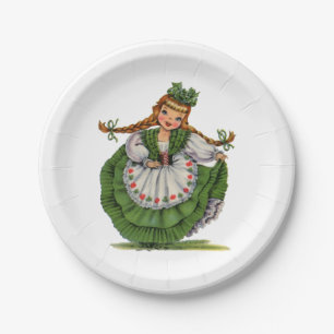 Vintage Irish Girl Traditional Dress Paper Plate