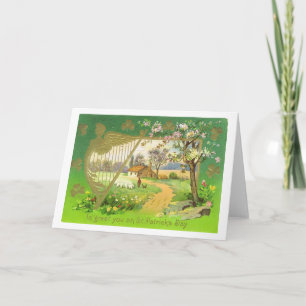 Vintage Irish Harp St Patrick's Day Card