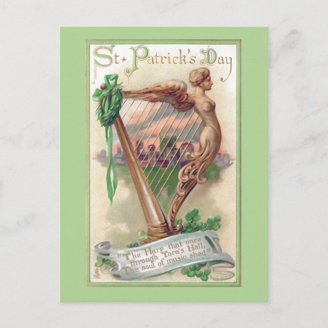 Vintage Irish Harp St. Patrick's Day Postcard (Front)