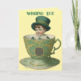 Vintage Irish Lad in Tea Cup Greeting Card
