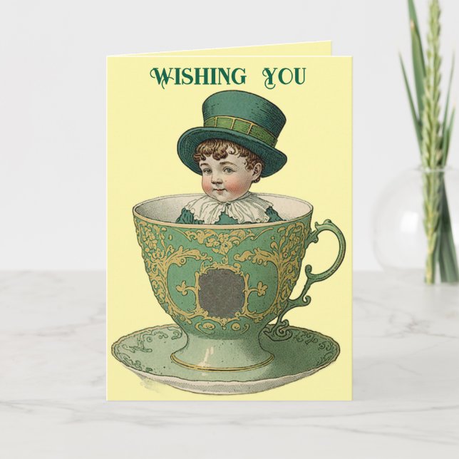 Vintage Irish Lad in Tea Cup Greeting Card (Front)
