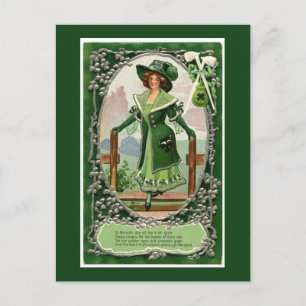 Vintage Irish Women St. Patrick's Day Green Postcard