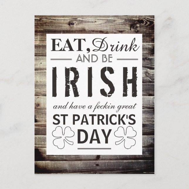 Vintage Irish Wood St Patrick's Day Postcard (Front)