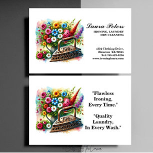 Vintage Iron Floral Ironing Laundry Dry Cleaning Business Card