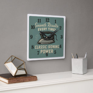 Vintage Ironing Retro Humor Square Wall Clock