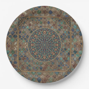 Vintage Islamic Geometric Mandala & Floral Mosaic  Paper Plate