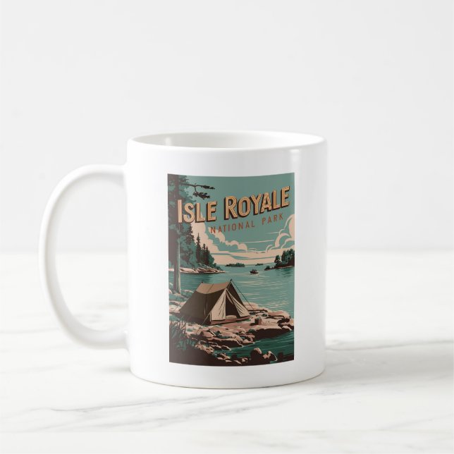 Vintage Isle Royale National Park Camping Coffee Mug (Left)