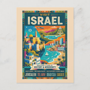 Vintage Israel Travel Poster Postcard