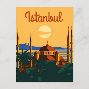 Vintage  istanbul Tower Turkey Travel watercolor  Postcard