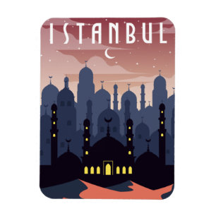 Vintage Istanbul Turkey Cityscape Crescent Magnet