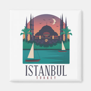 Vintage Istanbul Turkey Skyline Magnet