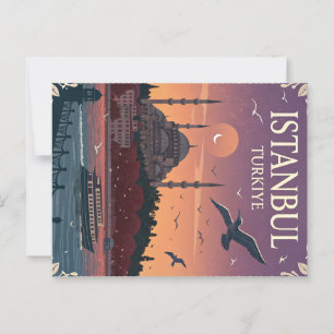 Vintage Istanbul Turkey Sunset Postcard