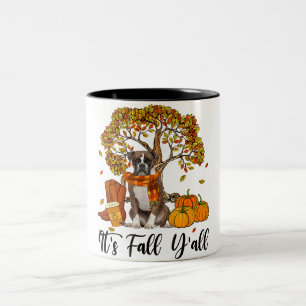 Vintage It’s Fall Y’all Boxer Dog Autumn Pumpkin Two-Tone Coffee Mug