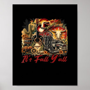 Vintage It’s Fall Y’all Cowgirl Boots Guitar Pumpk Poster