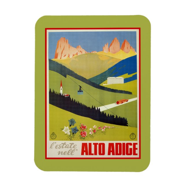 Vintage Italian Alps (South Tyrol) travel Magnet (Vertical)