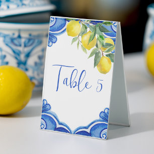 Vintage Italian Blue tiles lemons table numbers