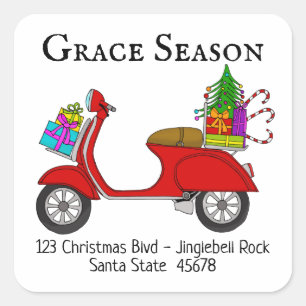 Vintage Italian Christmas Scooter Christmas Square Sticker