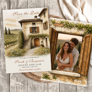 Vintage Italian Farmhouse Photo Save the Date Invitation