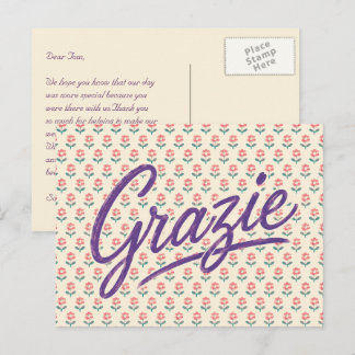 Vintage Italian Grazie Floral Thank You Wedding Postcard