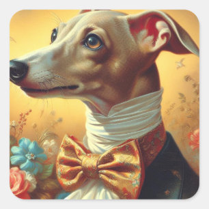 Vintage Italian Greyhound Dog Painting Square Sticker