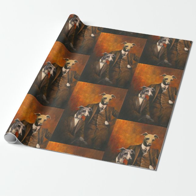 Vintage Italian Greyhound Gentlemen Wrapping Paper (Unrolled)