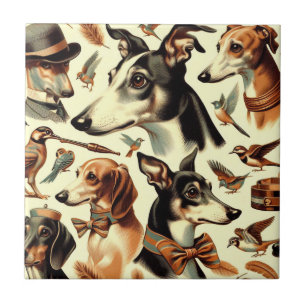Vintage Italian Greyhound Illustration Ceramic Tile