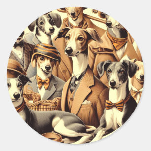 Vintage Italian Greyhound Illustration Classic Round Sticker