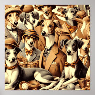 Vintage Italian Greyhound Illustration Poster