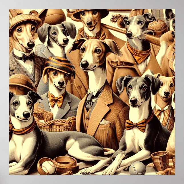 Vintage Italian Greyhound Illustration Poster (Front)