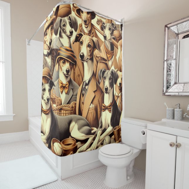 Vintage Italian Greyhound Illustration Shower Curtain (In Situ)