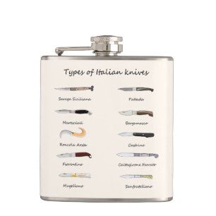Vintage Italian Knives Illustration Vinyl Wrapped Hip Flask