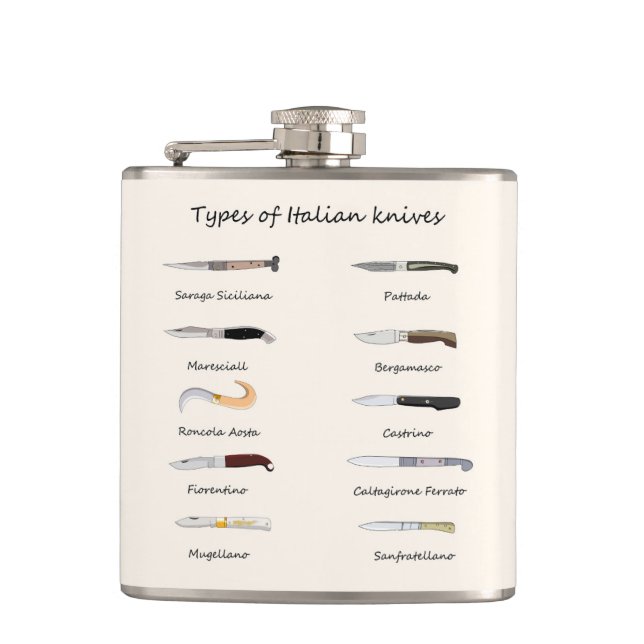 Vintage Italian Knives Illustration Vinyl Wrapped  Hip Flask (Front)