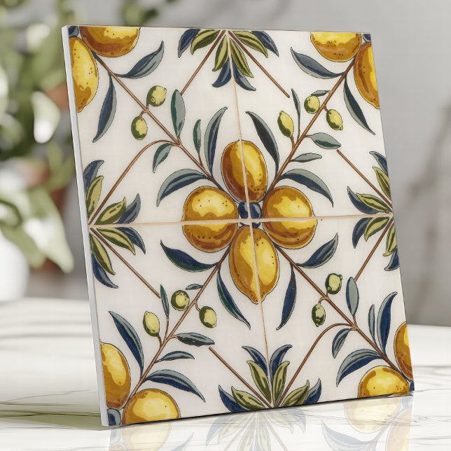 Vintage Italian Lemon Citrus Botanical Pattern Ceramic Tile (Creator Uploaded)
