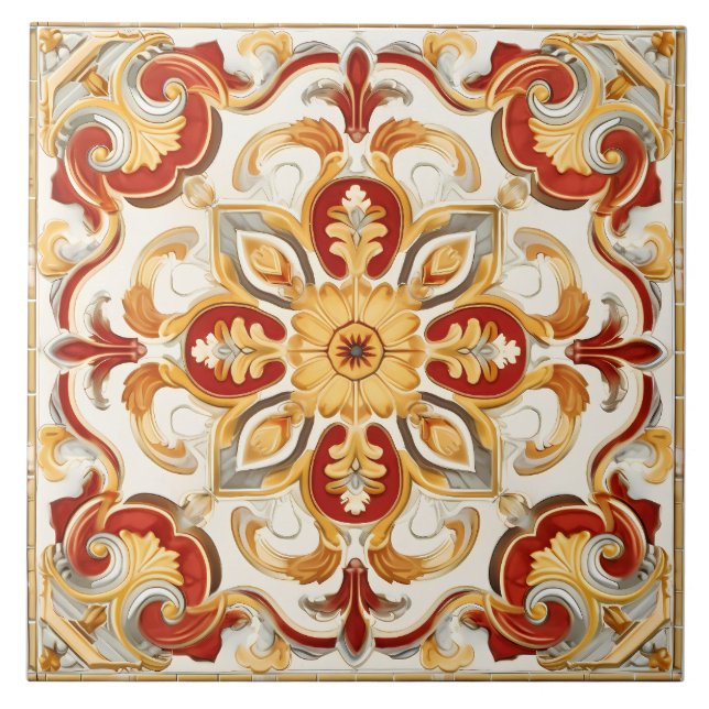 Vintage Italian Mediterranean Pattern Ceramic Tile (Front)