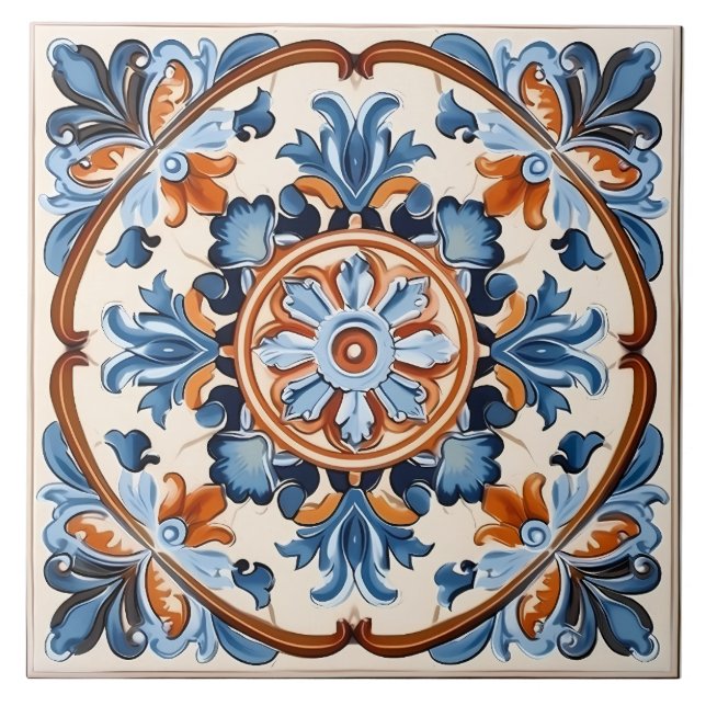 Vintage Italian Mediterranean Pattern Ceramic Tile (Front)