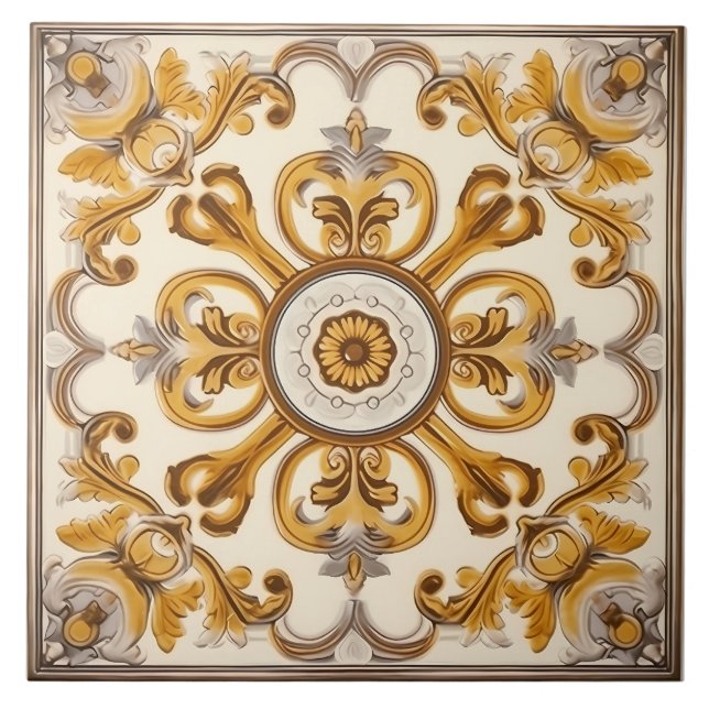 Vintage Italian Mediterranean Pattern Ceramic Tile (Front)