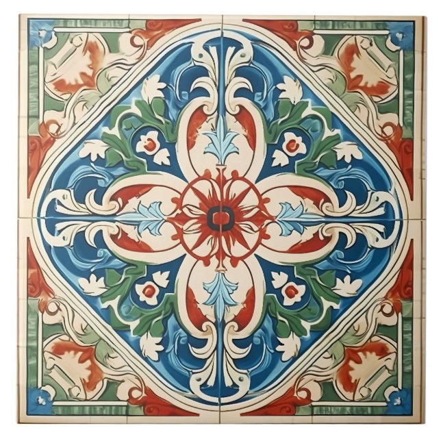 Vintage Italian Mediterranean Pattern Ceramic Tile (Front)