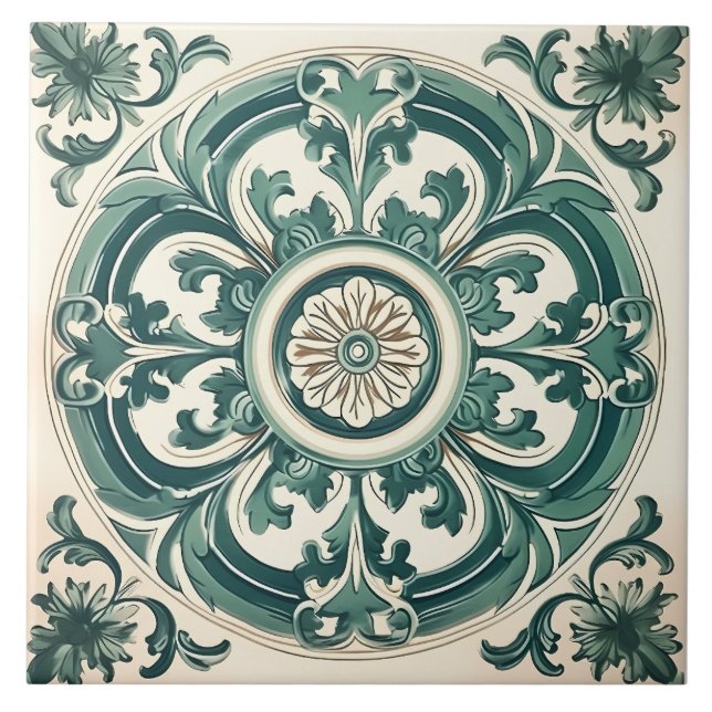Vintage Italian Mediterranean Pattern Ceramic Tile (Front)