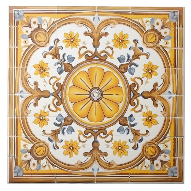 Vintage Italian Mediterranean Pattern Ceramic Tile (Front)