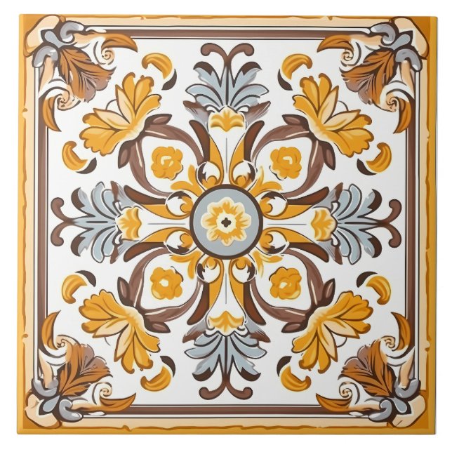 Vintage Italian Mediterranean Pattern Ceramic Tile (Front)
