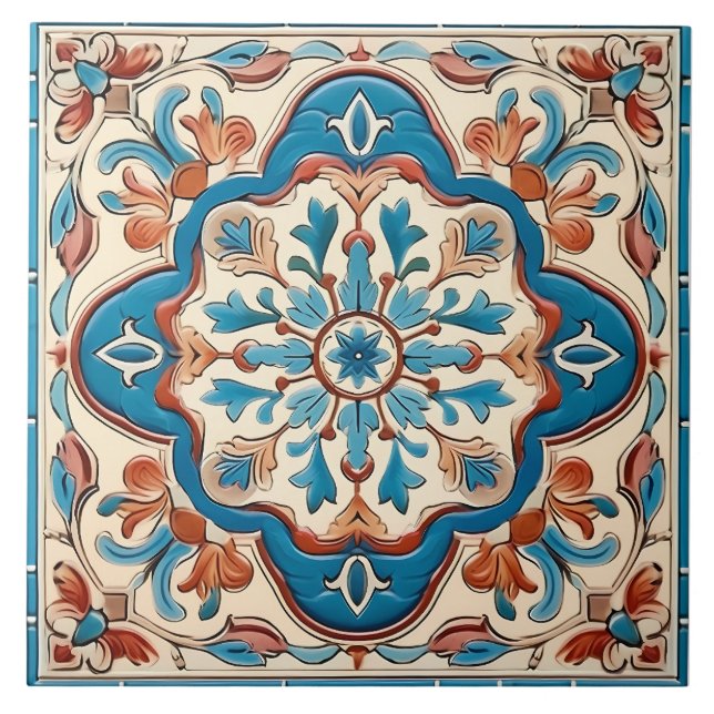 Vintage Italian Mediterranean Pattern Ceramic Tile (Front)