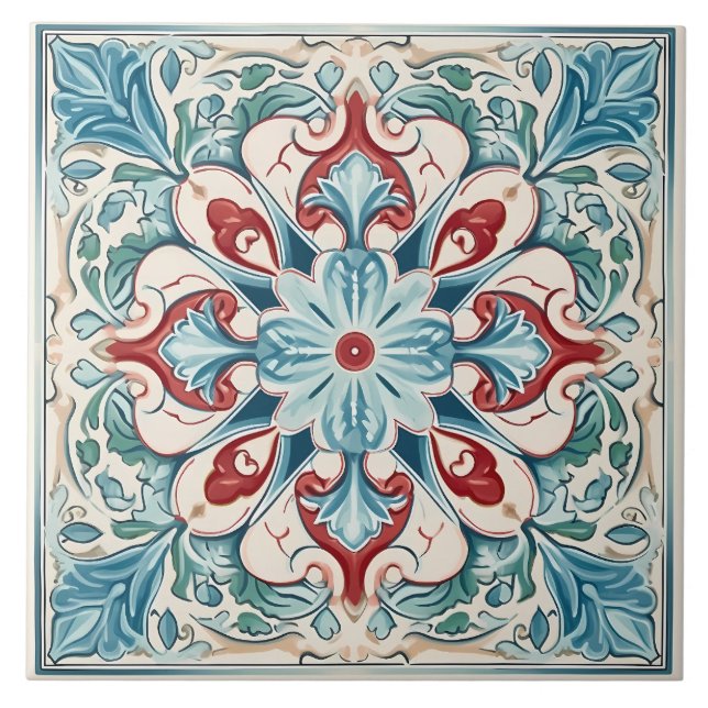 Vintage Italian Mediterranean Pattern Ceramic Tile (Front)
