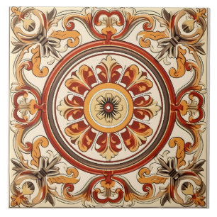Vintage Italian Mediterranean Pattern Ceramic Tile