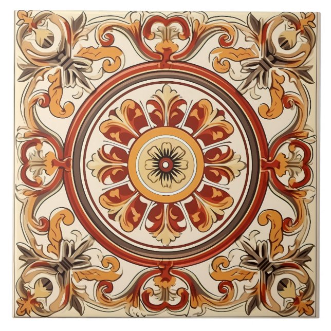 Vintage Italian Mediterranean Pattern Ceramic Tile (Front)