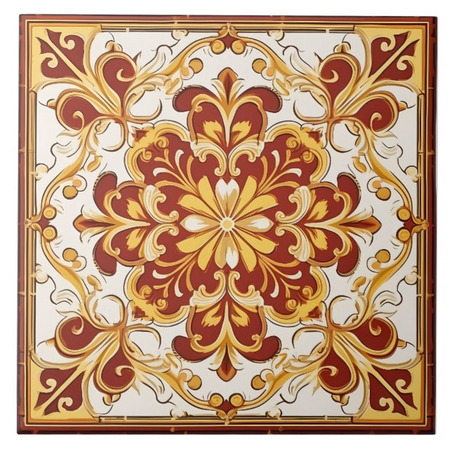Vintage Italian Mediterranean Pattern Ceramic Tile (Front)