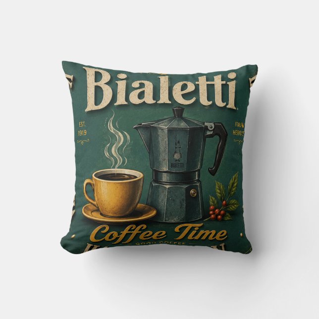 Vintage Italian Moka Pot Coffee Kitchen Espresso Cushion (Front)