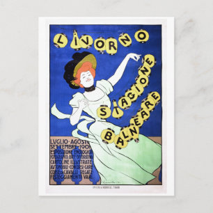 Vintage Italian travel poster Livorno beach ad Postcard